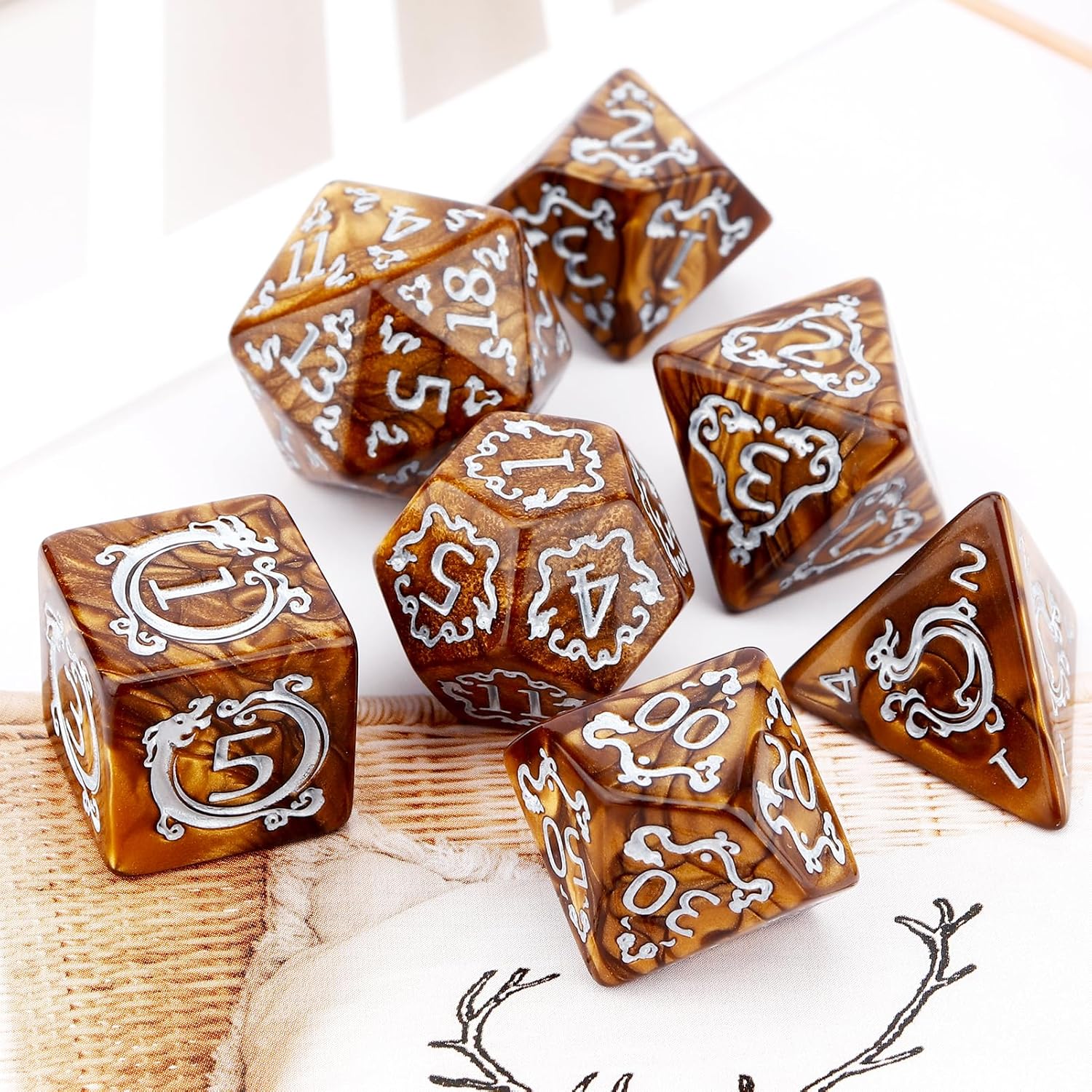 Board Game Rpg - 7Pcs Set DND Dice Dragon Pattern