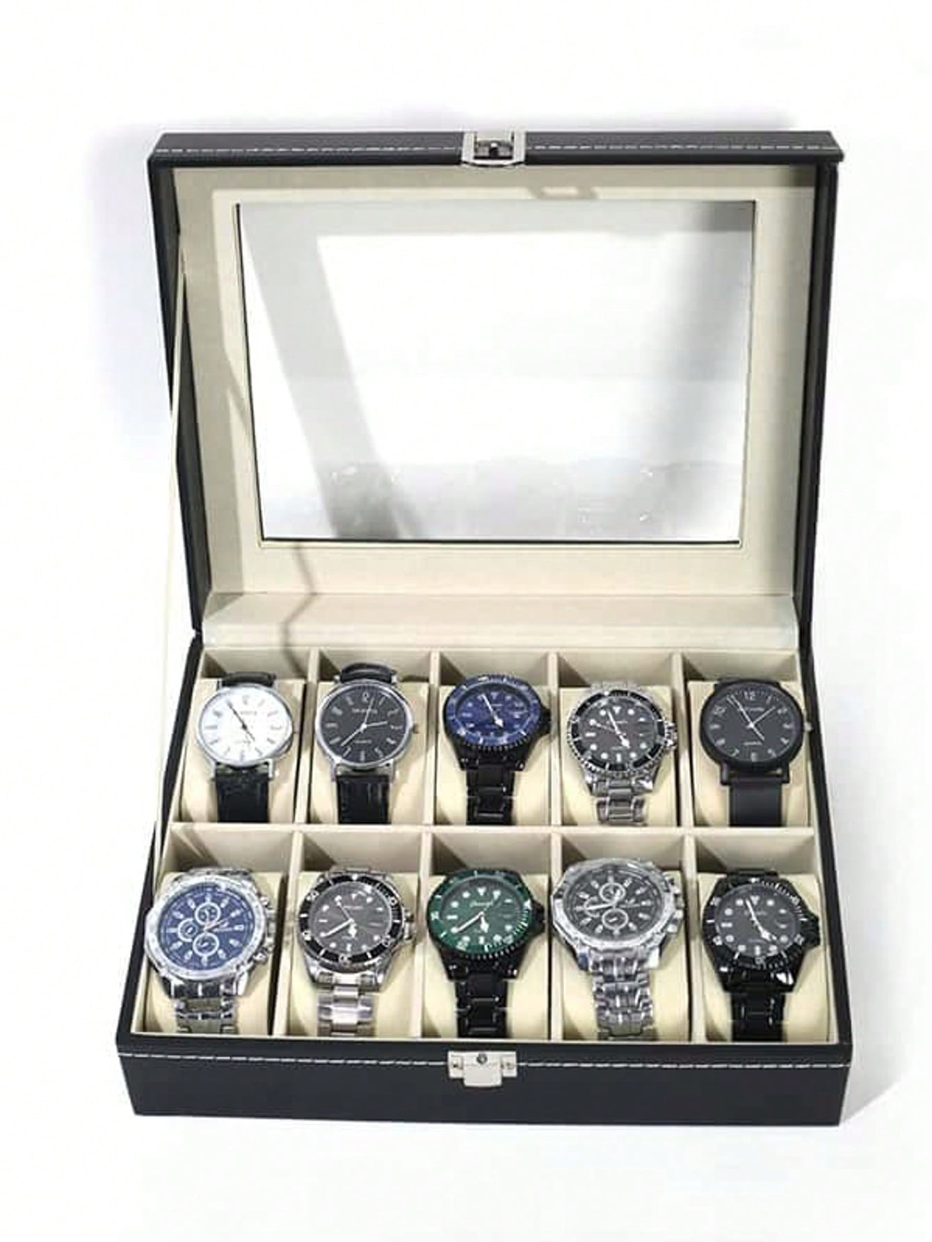 Token Tray Organizer - Leather Watch Box with Lock, Large