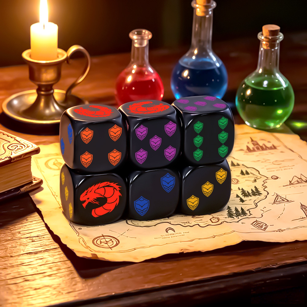 Board Game Rpg - 6Pcs Dragon Shield Crest Polyhedral D6