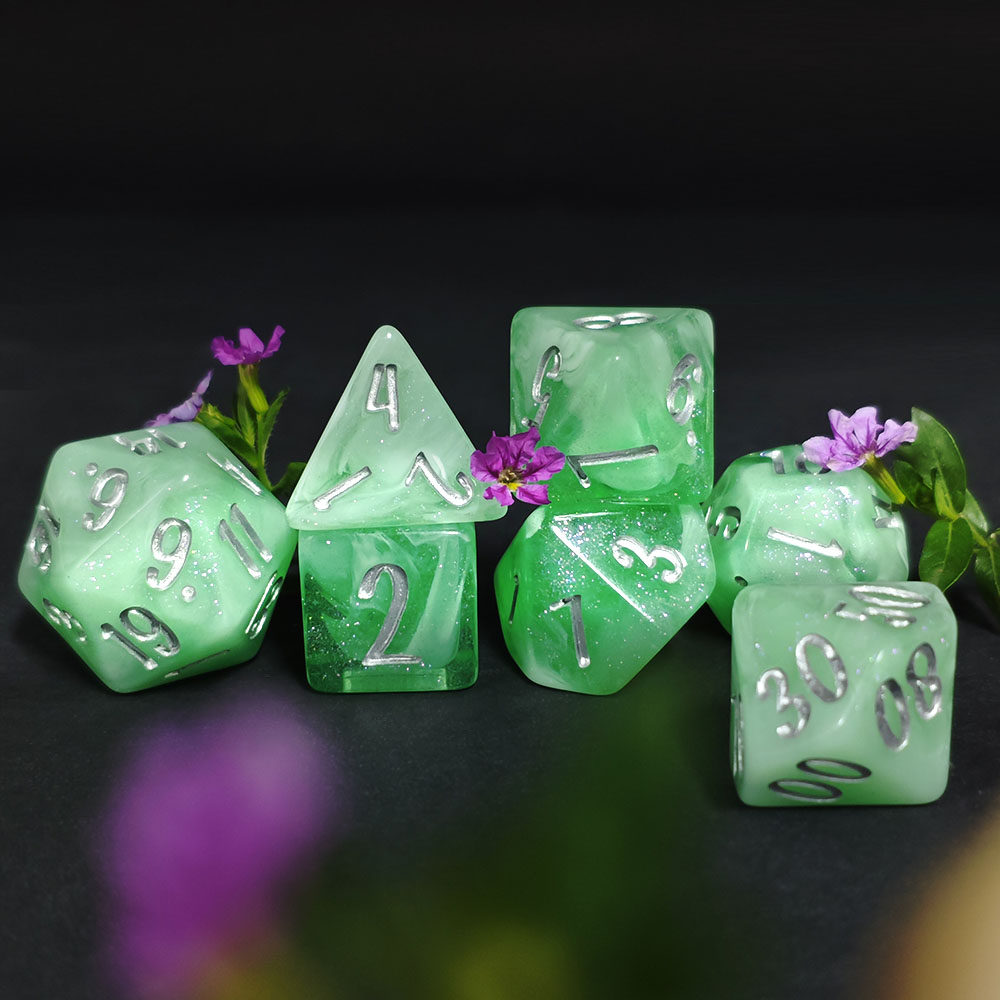 7Pcs Mint Green Swirl Glitter  - Board Game Rpg 评论和价格