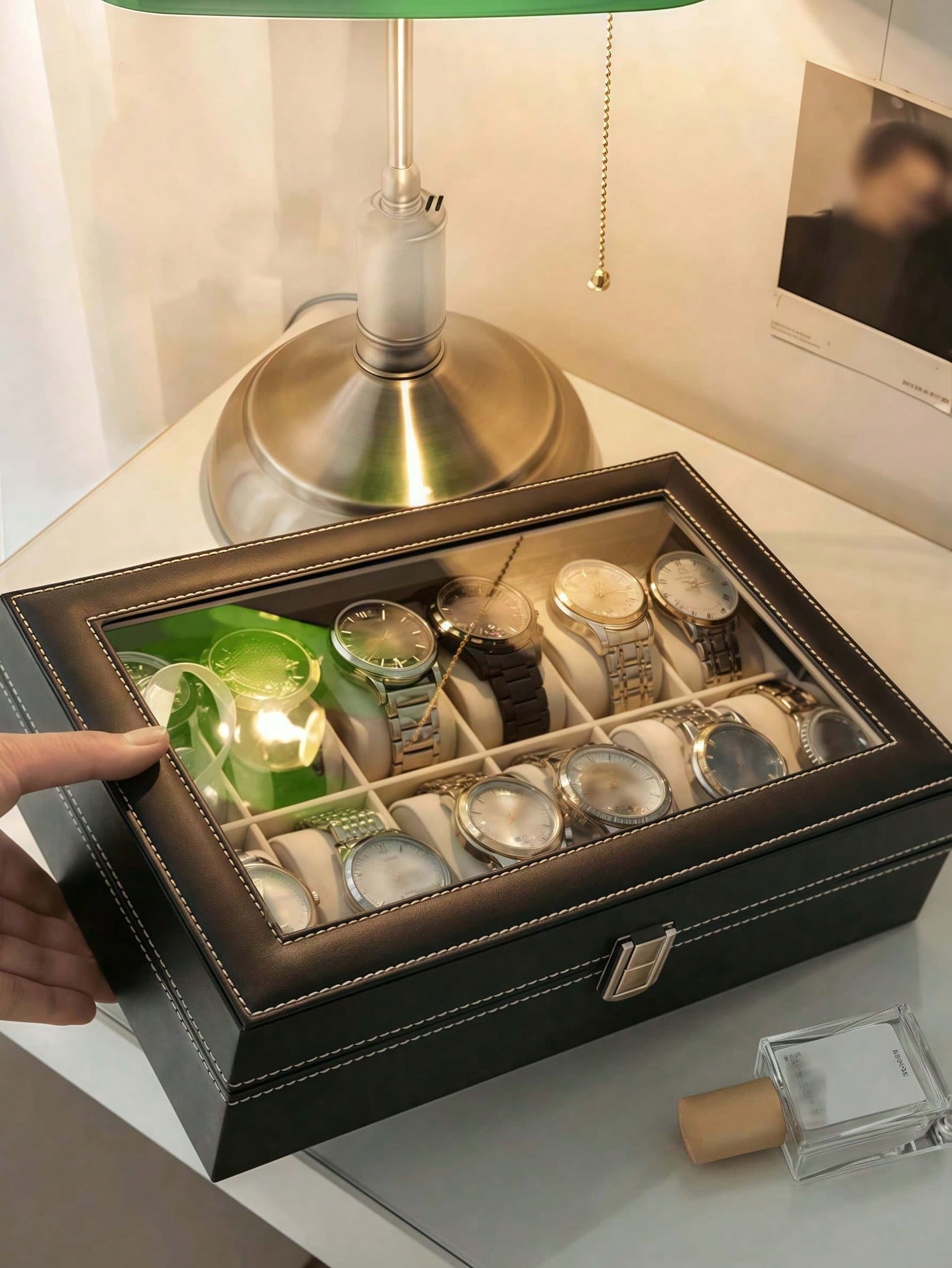 Leather Watch Box with Lock, L - Token Tray Organizer 评论和价格