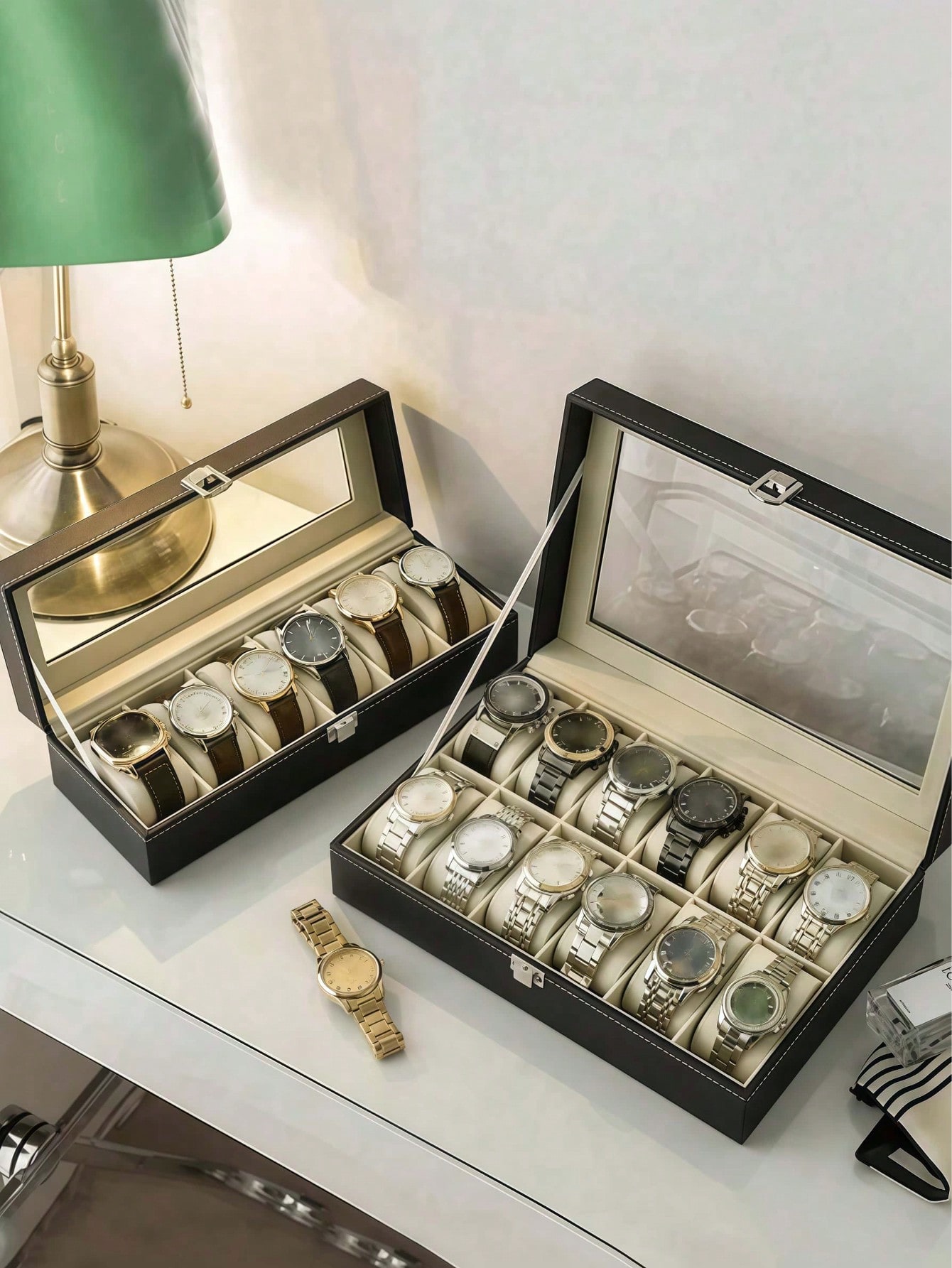 Leather Watch Box with Lock, L - Token Tray Organizer 评论和价格